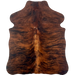 XS Reddish Brown and Black Brindle Cowhide: reddish brown with black, brindle markings, and light reddish brown down part of the spine - 4'4" x 3'4" (XS642)