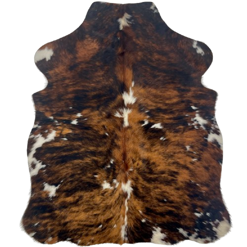 XS Tricolor Cowhide: has a brown and black, brindle pattern with small white spots - 4'5" x 3'4" (XS646)