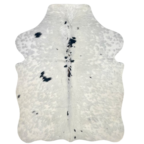 XS Cloudy Tricolor Cowhide: off-white with faint, cloudy spots and a few small, black and brown spots - 4'4" x 3'4"(XS675)