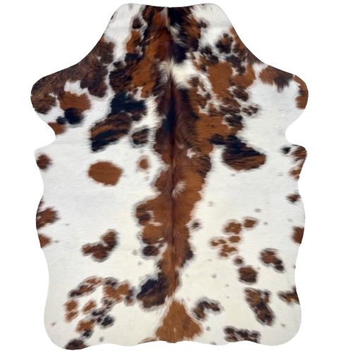 XS Tricolor Cowhide: white with reddish brown and black spots - 4'4" x 3'4" (XS680)