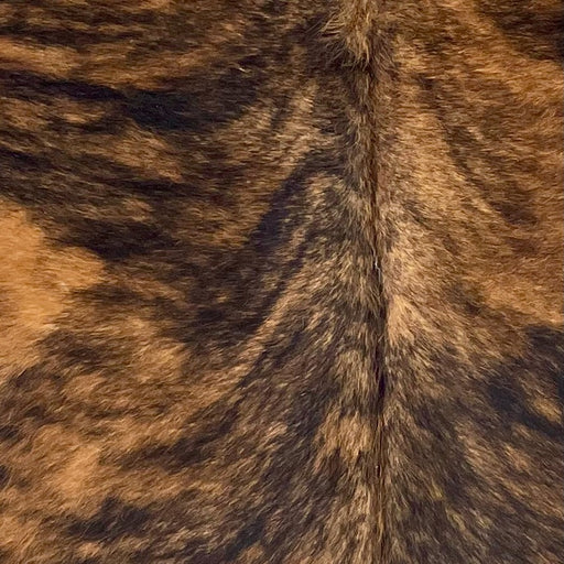 Closeup of this XS Brindle Cowhide, showing brown with black, brindle markings (XS682)