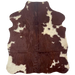 XS Dark Red Brown and Off-White Cowhide: dark red brown with a wavy texture, and small and large, off-white spots - 4'5" x 3'6" (XS700)