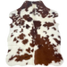 XS White and Reddish Brown Cowhide: white with small and large, reddish brown spots, and longer hair down the spine - 4'5" x 3'4" (XS701)