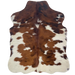 XS Tricolor Cowhide: off-white with large reddish brown and black spots, and long hair down the spine - 4'5" x 3'6" (XS702)