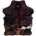 XS Tricolor Cowhide: has long hair that is a mix of reddish brown and black, and a few white spots on the back - 4'4" x 3'4" (XS714)