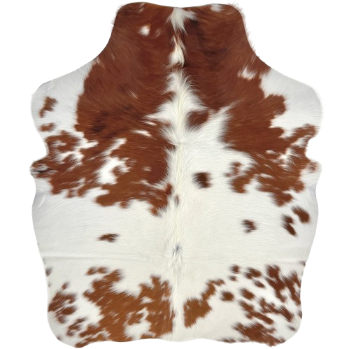 XS White and Reddish Brown Cowhide: white with small and large, reddish brown spots, and longer hair down the spine - 4'4" x 3'4" (XS722)