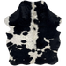 XS Black and White Cowhide: white with large and small, black spots, and faint, black spots and speckles, and longer hair down the spine - 4'4" x 3'4" (XS724)