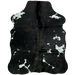 XS Dark Tricolor Cowhide: black with dark reddish brown spots, white spots that have black speckles, and a beautiful, natural sheen - 4'5" x 3'5" (XS737)