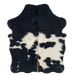 XS Black and Ivory Cowhide: black with large and small, ivory spots, brown down part of the spine, and longer hair down the spine - 4'4" x 3'6" (XS745)