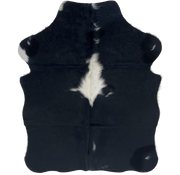 XS Black and White Cowhide: black with a few small, white spots, and on large, white spots with longer hair - 4'4" x 3'5" (XS760)