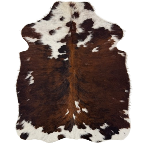 XS Tricolor Cowhide: has long hair that is reddish brown, black, and white - 4'5" x 3'4"  (XS765)