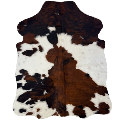 XS Tricolor Cowhide: white with faint speckles, and spots with a mix of brown and black - 4'5" x 3'4"  (XS767)