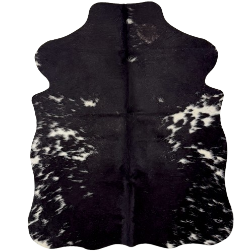 XS Black and White Speckled Cowhide:  black with white speckles and spots - 4'4" x 3'5"  (XS768)