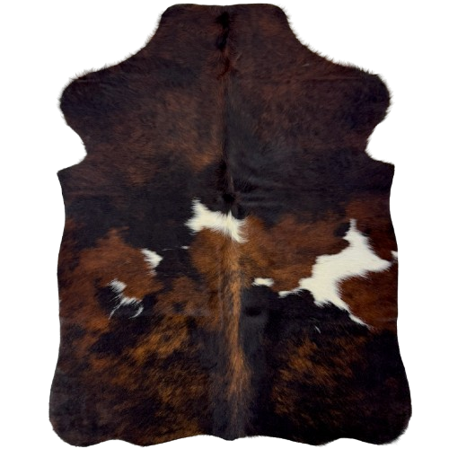 XS Tricolor Cowhide: has a mix of brown and black with a few white spots - 4'4" x 3'4" (XS770)