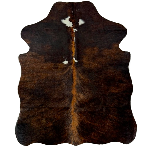 XS Black and Brown Brindle Cowhide:  black with brown, brindle markings, brown down the spine, and a few small, white spots - 4'4" x 3'5"  (XS776)