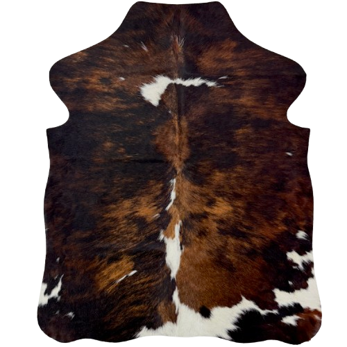XS Tricolor Cowhide: has a mix of black and brown and small and large, white spots - 4'4" x 3'4"  (XS783)