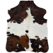 XS Tricolor Cowhide: white, brown, and black, a few faint speckles in the white,  and longer, off-white hair down the middle of the shoulder - 4'3" x 3'4" (XS784)