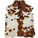 XS Ivory and Red Brown Cowhide: has long hair that is ivory with faint, red brown speckles, and large and small spots - 4'4" x 3'3" (XS785)