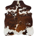 XS Tricolor Cowhide: has large and small spots with a reddish brown and black brindle pattern, and white spots with faint speckles - 4'3" x 3'5" (XS790)