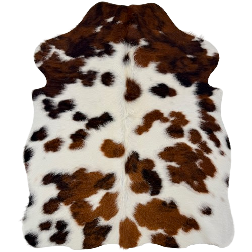 XS Tricolor Cowhide:  has long hair that is white with black and brown spots - 4'5" x 3'4" (XS791)