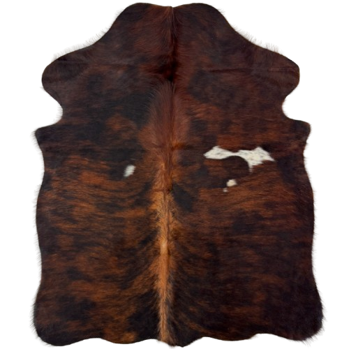 XS Red Brown and Black Brindle Cowhide:  red brown and black, with three small white spots on the back - 4'4" x 3'7"  (XS793)