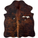 XS Red Brown and Black Brindle Cowhide:  red brown and black, with three small white spots on the back - 4'4" x 3'7"  (XS793)