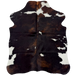 XS Tricolor Cowhide: has a mix of black and brown, and a few white spots - 4'3" x 3'5" (XS795)