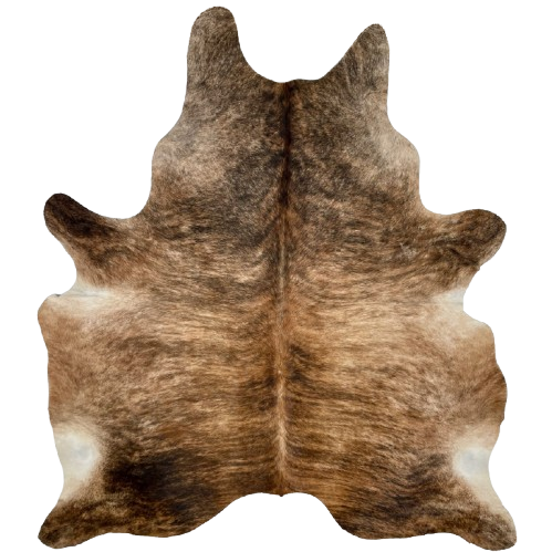 Tan, Reddish Brown, Black Brazilian Brindle Cowhide: tan with reddish brown, brown, and black, brindle markings, and it is reddish brown, with black, brindle markings, on the butt and shanks - 7'2" x 5'11" (BRBR1314)