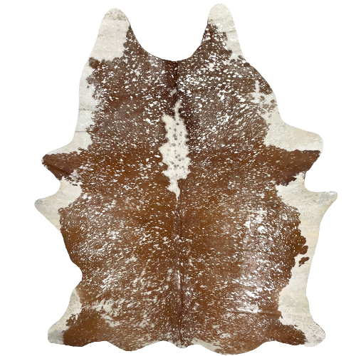 XL Brown and White Brazilian Cowhide with a metallic Silver Acid Wash - 8'3" x 6'3" (BRAW370)