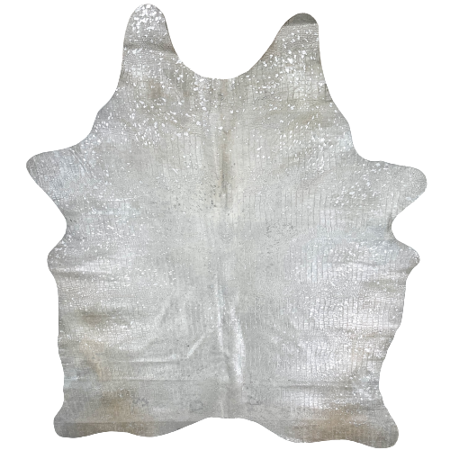 Large Off-White Brazilian Cowhide w/ Croc Print and Silver Acid Wash - 7'11" x 6'2" (BRAW377)