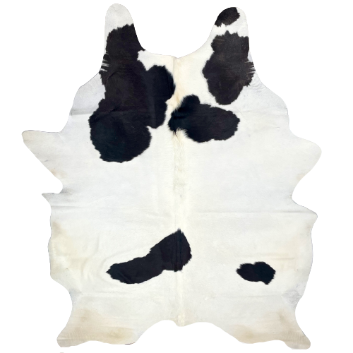 XXL Brazilian White and Black Cowhide: mostly white, with a few large, black spots  - 8'11" x 6'2" (BRBKW180)