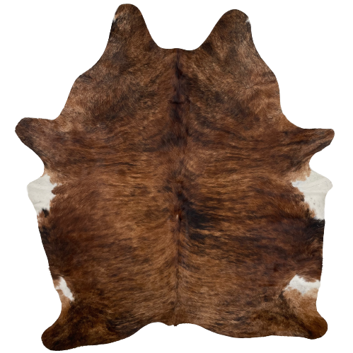Brown and Black Brazilian Brindle Cowhide, with a splash of white on the belly  - 7'2" x 5'8" (BRBR897)