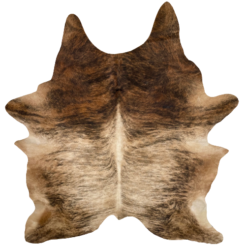 Large Tan, Brown, Black Brazilian Brindle Cowhide:  tan and black on the back, and brown and black on the shoulder, belly, and shanks - 7'10" x 6'3" (BRBR942)