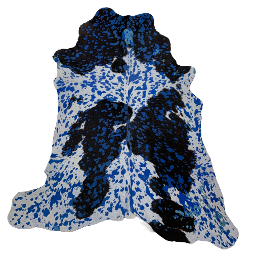 Brazilian Black and White Calfskin w/ Royal Blue Acid Wash - 3'1" x 1'11" (BRCALF148)