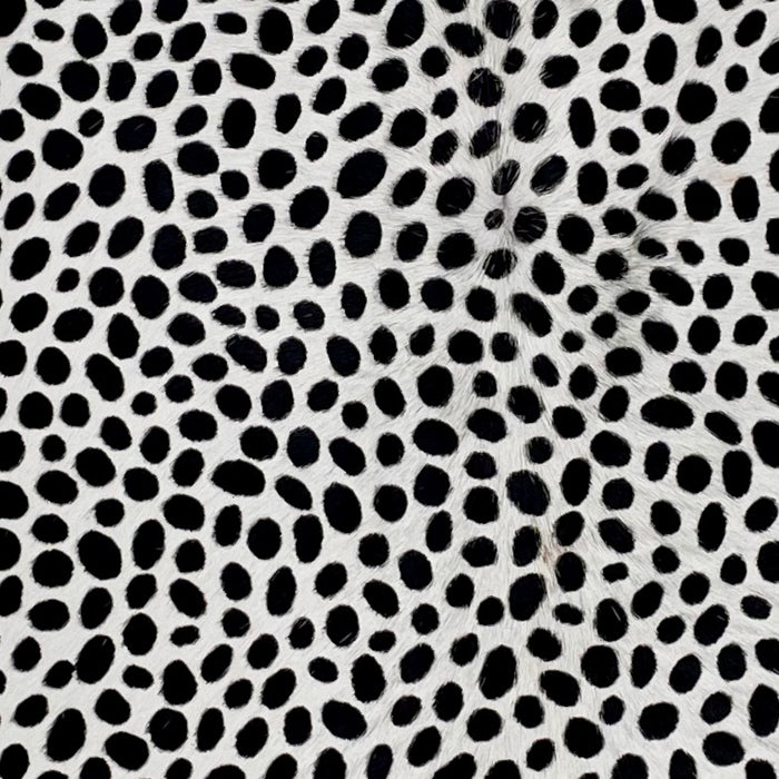 Closeup of this White, Brazilian Calfskin, showing a Black, Cheetah Print (BRCALF555)