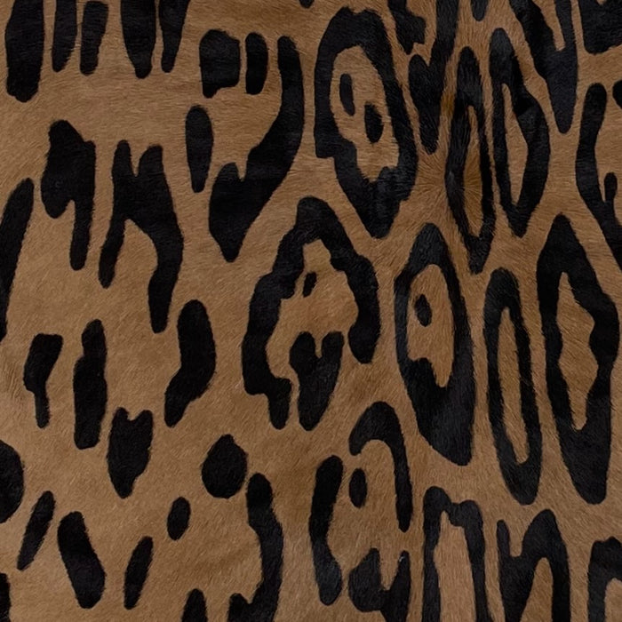 Closeup of this Brown, Brazilian Calfskin, showing a Large, Black, Leopard Print (BRCALF556)