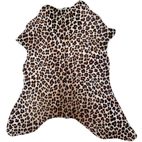 White and Light Brown Brazilian Calfskin with a brown and black, Leopard Print - 2'11" x 2'1" (BRCALFLP509)