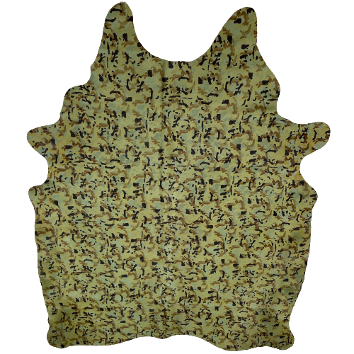 Large Brazilian Cowhide w/ Camouflage Print:  cowhide has been dyed military green, then stenciled with a camouflage print  - 7'7" x 5'9" (BRCAM006)