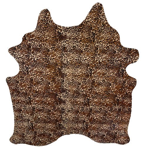 PROMO Brazilian Light Beige Cowhide with Brown Dyed Spots and Black Leopard Print - 7' x 5'11" (BRLP031)