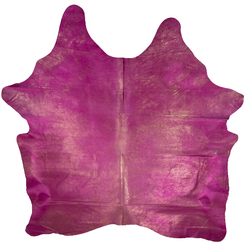 XL Brazilian Cowhide Dyed Pink with a light mist of Gold Spray - 8'5" x 6'10" (BRSLD189)