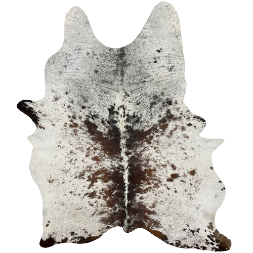 XL Tricolor Speckled Brazilian Cowhide: white with dark brown and black spots and speckles - 8'2" x 5'10"(BRSP1707)