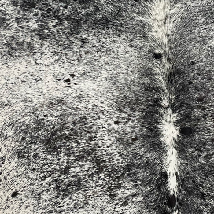 Closeup of this XXL, Black and White, Speckled, Brazilian Cowhide, showing white with black speckles and spots (BRSP1817)