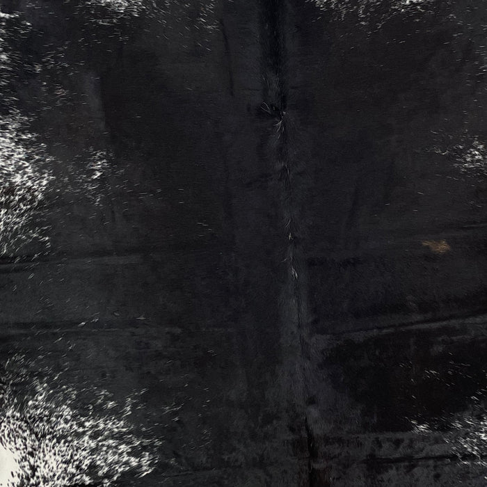 Large Brazilian Black and White Salt & Pepper Cowhide - mostly black, with a black speckled white belly, and a single small brown spot (BRSP889)
