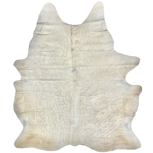 Off-White Brazilian Cowhide, longer hair,  with cream on the belly and hind shanks - 7'3" x 5'6" (BRWT039)