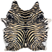 Brazilian Cowhide w/ Multicolored Zebra Print:  off-white cowhide, stenciled with a black and yellow zebra print - 7'5" x 5'11" (BRZP026)
