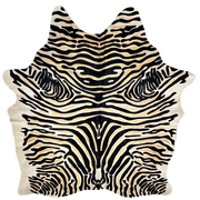 Large Off-White Brazilian Cowhide w/ Multicolored Zebra Print: stenciled with a black and yellow zebra print  - 7'10" x 6'3" (BRZP030)