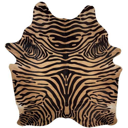 Black Zebra Print on Brown Brazilian Cowhide - 7'5" x 5'10" (BRZP036)