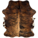 Brown and Black Colombian Brindle Cowhide:  brown and black, with lighter brown down the spine, and white with brown spots on the belly - 6' x 4'9" (COBR863)