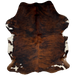 Colombian Red Brown and Black Brindle Cowhide,  and has white with brown spots on the belly and shanks - 6'8" x 5'2" (COBR917)