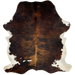 Colombian Black and Brown Brindle Cowhide, with off-white on the belly and hind shanks, and a few small, white spots on the lower, left side - 6'5" x 5' (COBR931)